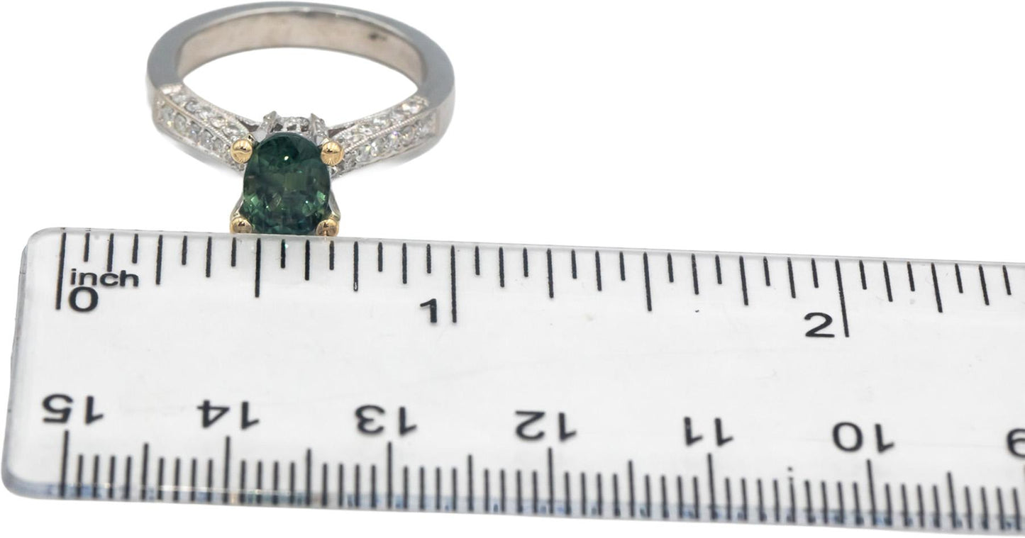 18k White Gold 2.37CT Diamond & Bi-Color Sapphire Ring Size 6.5