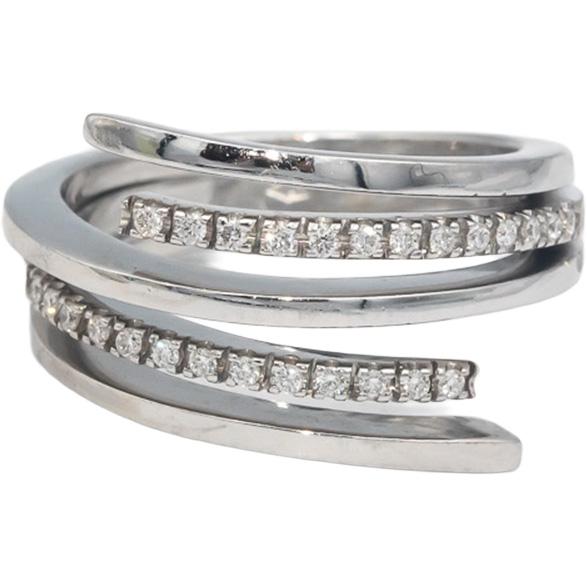 18k White Gold Jewelry 0.13CT Round Cut Diamond Spiral Ring Size 7