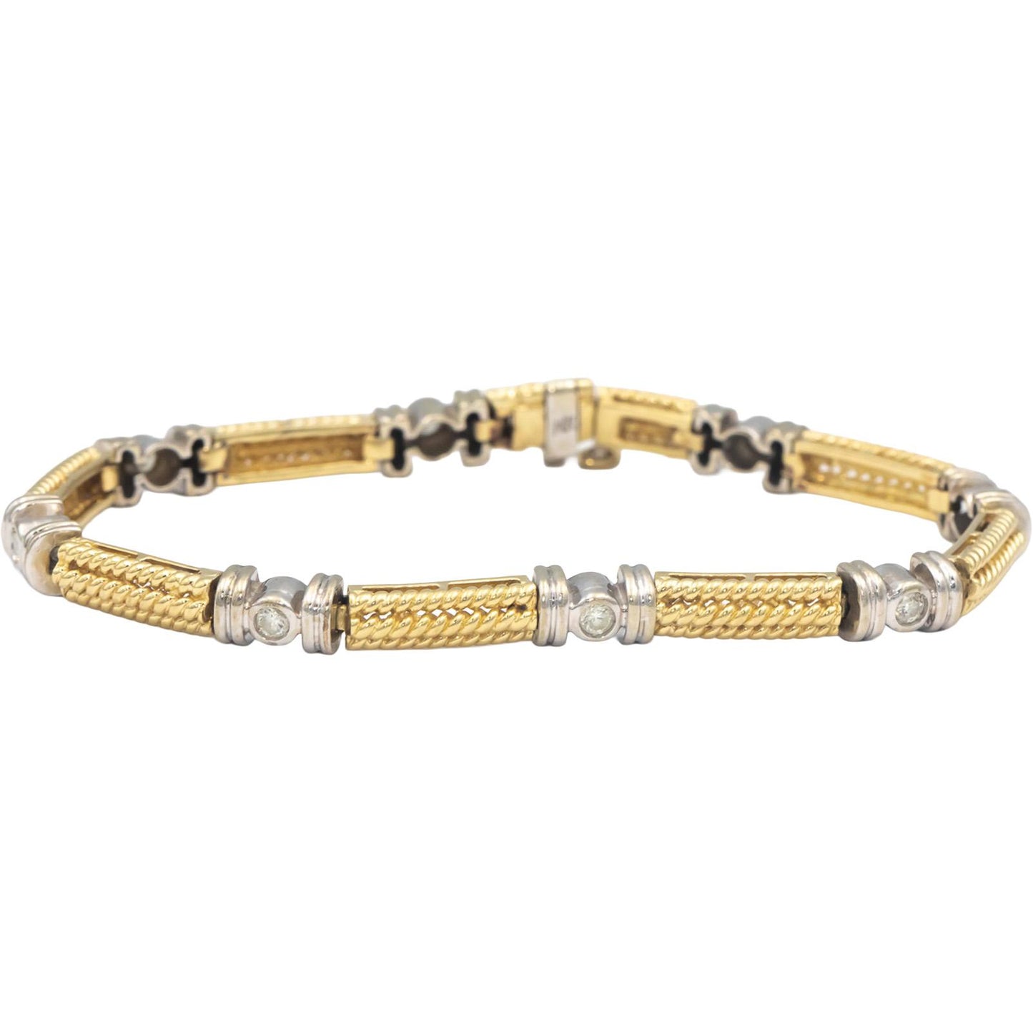 14k Yellow & White Gold 0.40CT Round Cut Diamond Fancy Link Bracelet