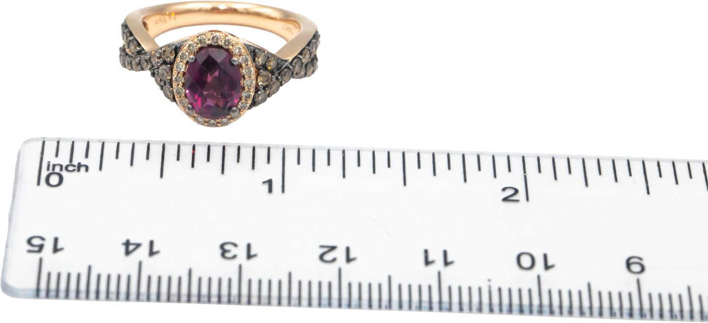 LE VIAN 14k Rose Gold 2.50CT Diamond & Rhodolite Garnet Ring Size 7