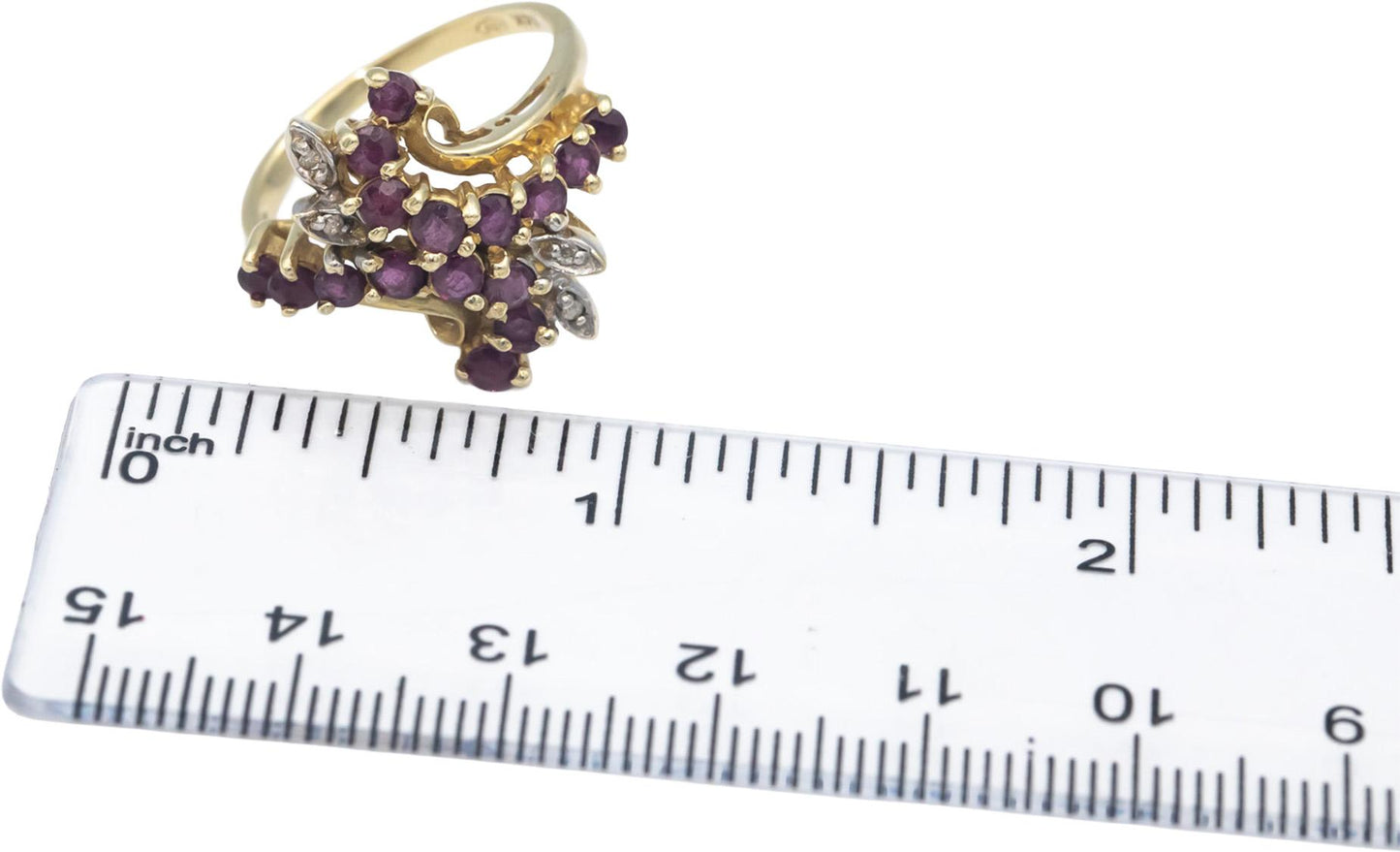 14k Yellow Gold Round Diamond and Ruby Floral Cluster Ring 1.28CT Size 8