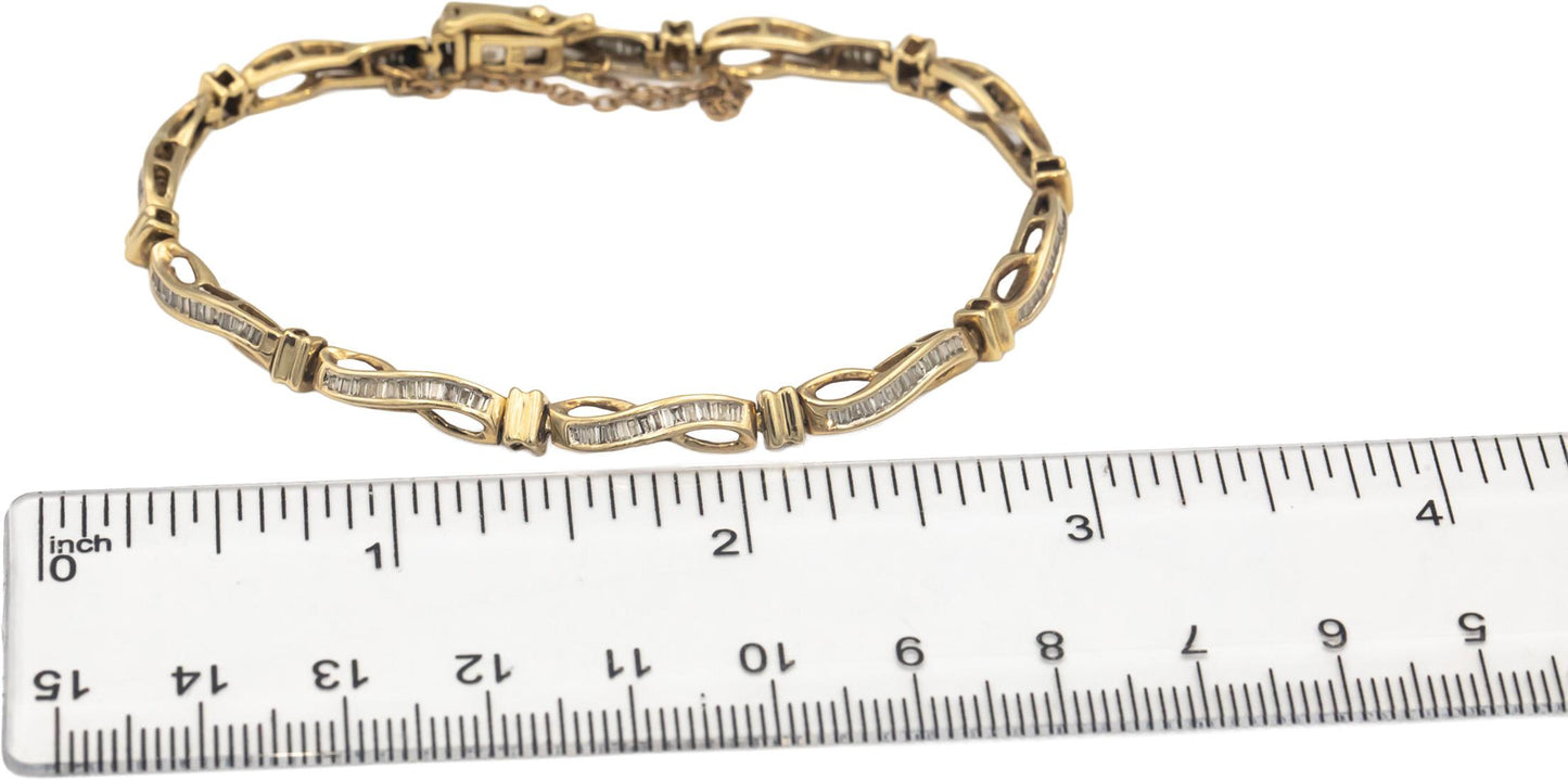 10k Yellow Gold Jewelry 1.0CT Baguette Channel Set Diamond Fancy Link Bracelet