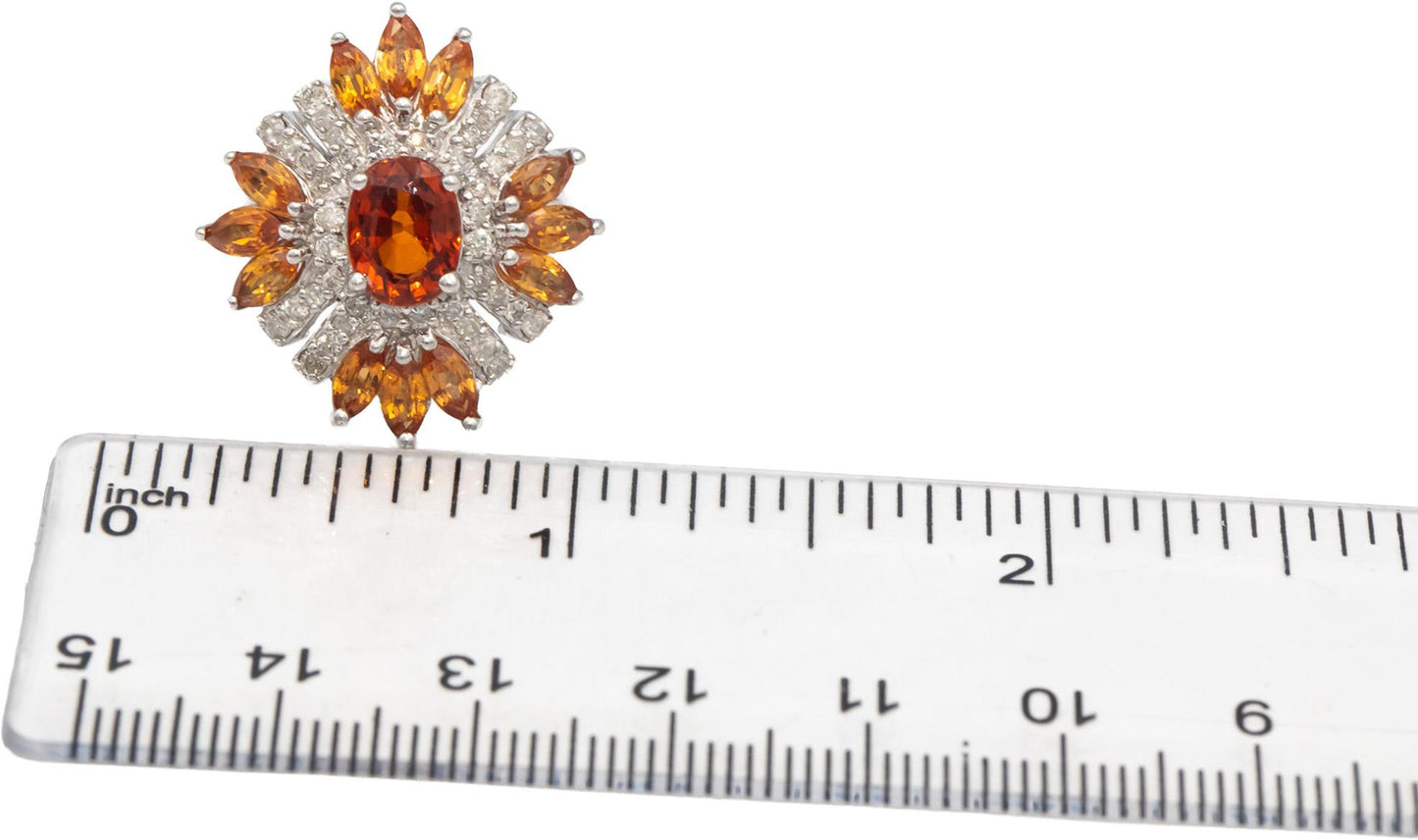 Diamond & Citrine 14k White Gold Cluster Cocktail Ring 2.25CT Size 6.75