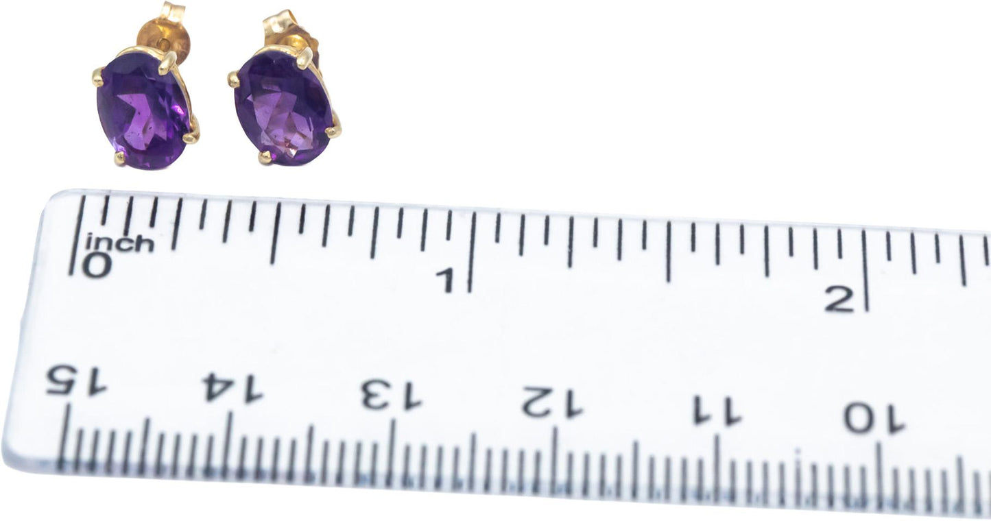 Amethyst Oval Cut 14k Yellow Gold Stud Earrings 2.0CT