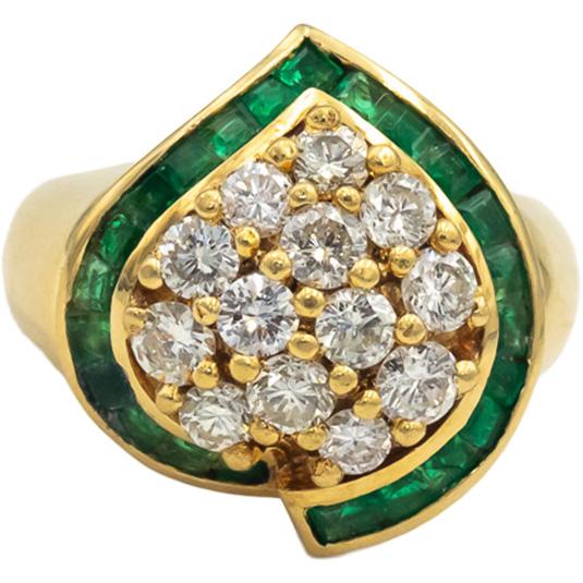 18k Yellow Gold Jewelry Diamond & Emerald Cluster Cocktail Ring 2.16CT Size 5.5