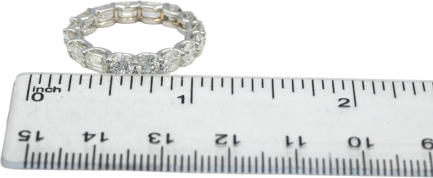 18k White Gold Round & Emerald Cut Diamond Eternity Band Ring 3.92CT Size 7