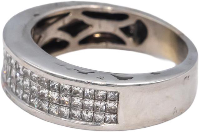 14k White Gold Princess Cut Diamond Three Row Band Ring 1.0CT Size 5.75