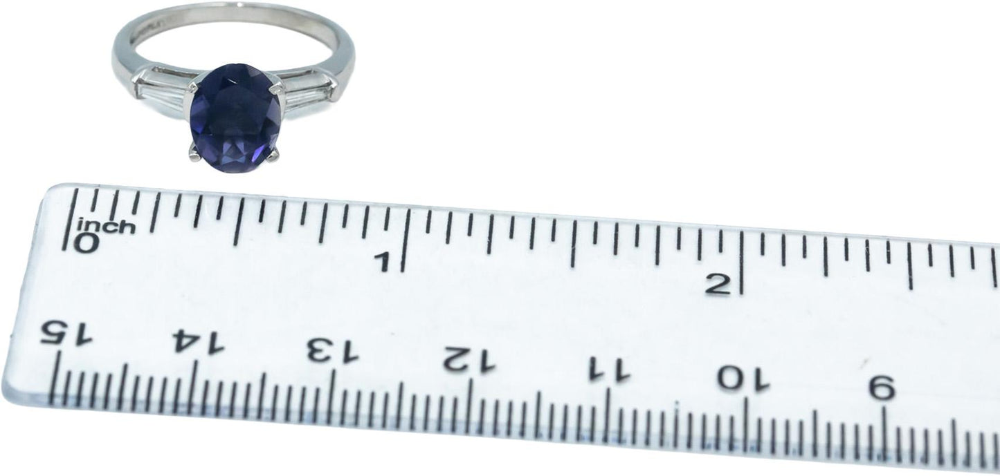Platinum Baguette Diamond Oval Tanzanite Cocktail Ring 1.43CT Size 5.5