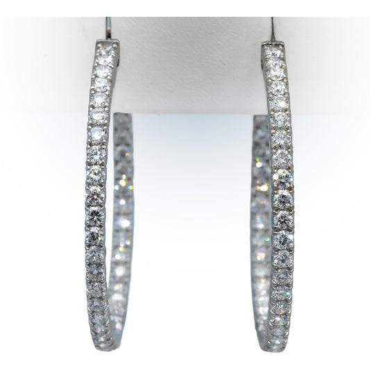 18k White Gold Round Diamond Inside Out Oval Hoop Earrings 11.55CT