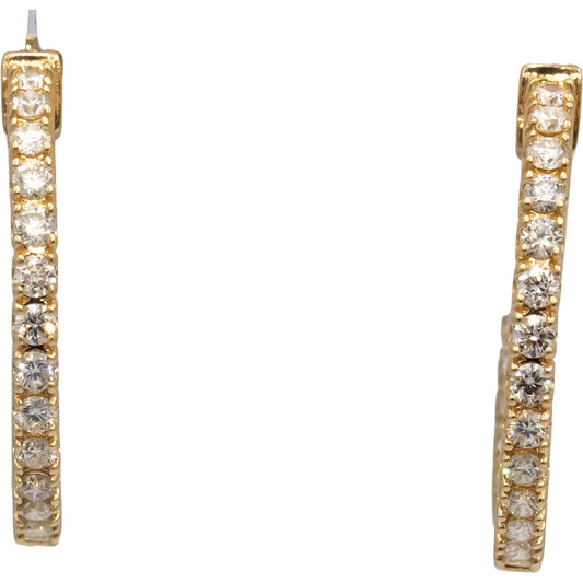 14k Yellow Gold VS Round Diamond Inside Out Circle Hoop Earrings 1.34CT