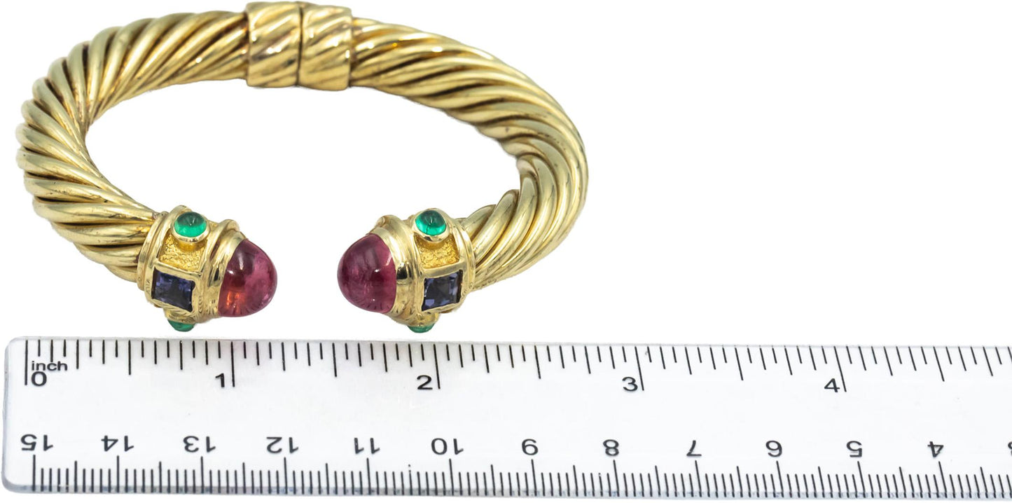 DAVID YURMAN 14k Gold Renaissance Collection Multi Gemstone Cable Cuff Bracelet