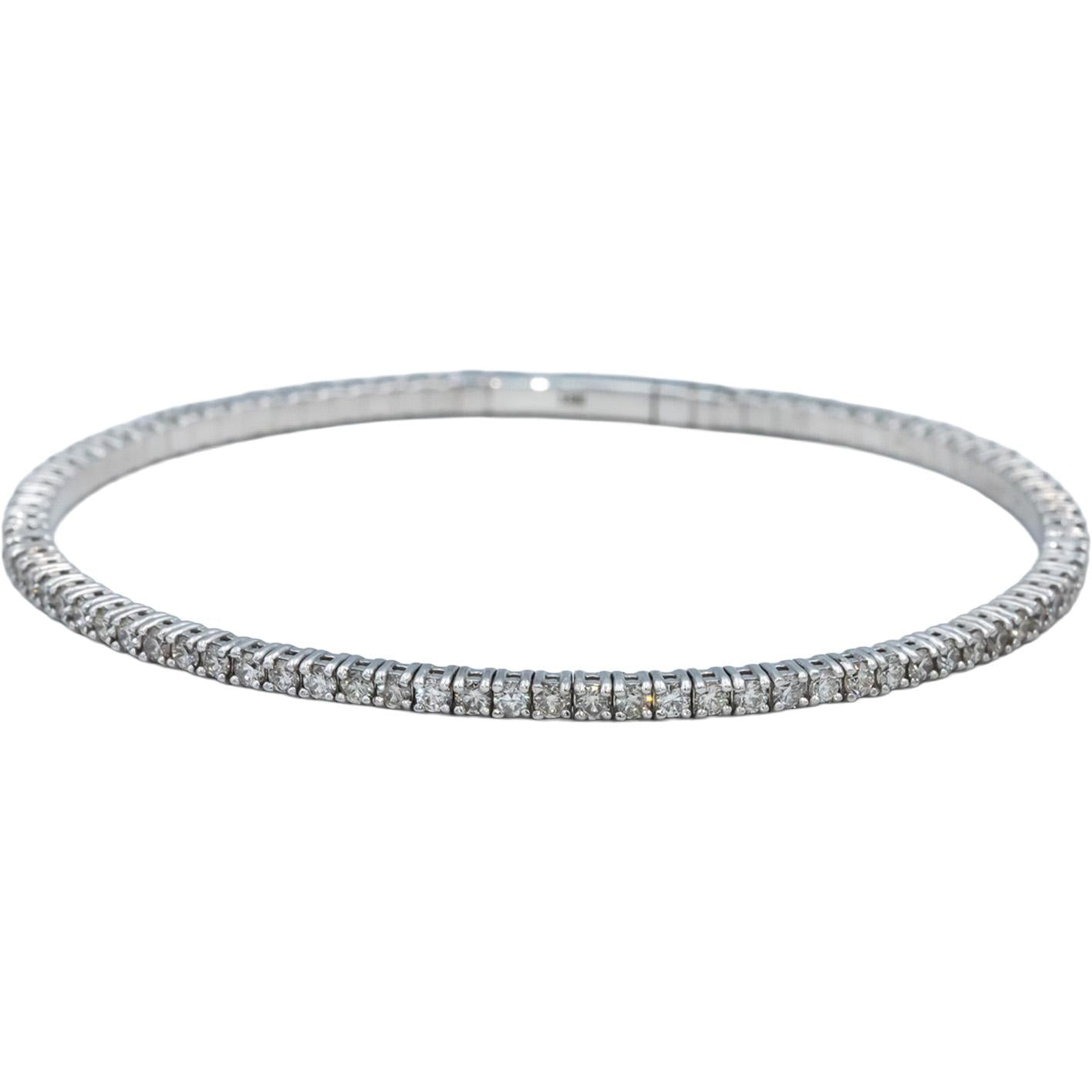 18k White Gold Jewelry VS Round Diamond Flexible Bangle Bracelet 2.33CT
