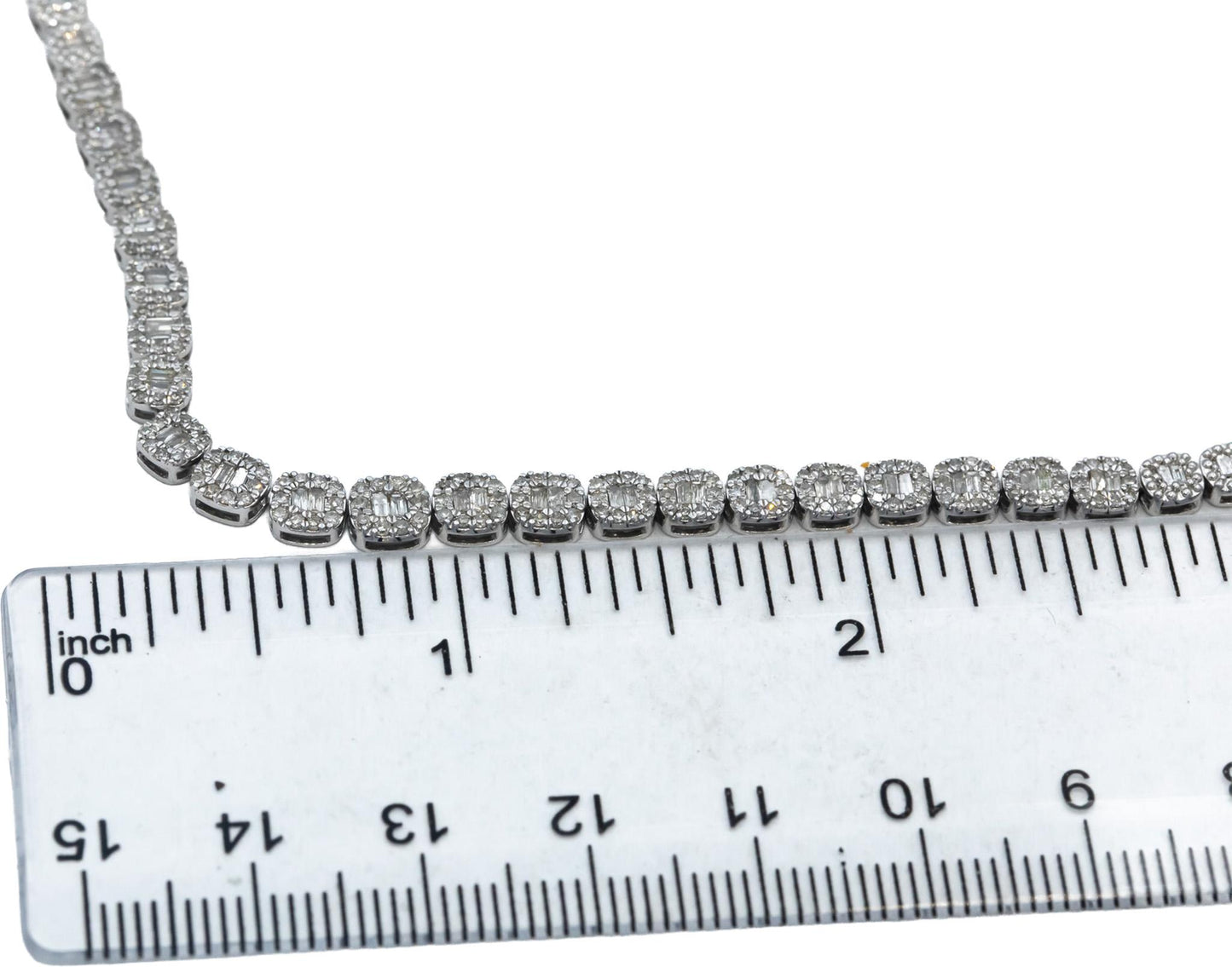 14k White Gold Round & Baguette Cut Diamond Necklace w/ Extender Link 1.50CT