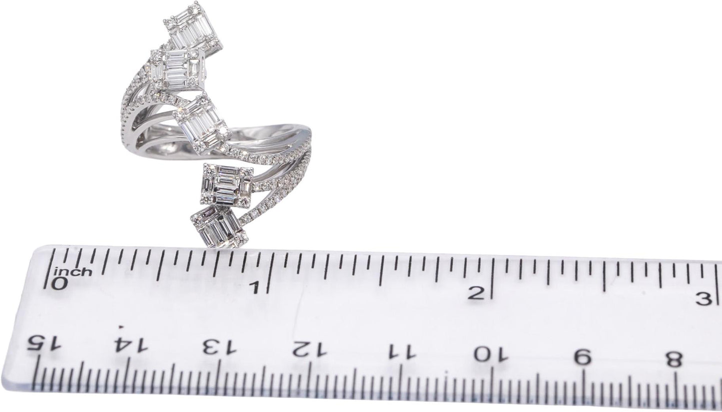 18k White Gold VS Baguette & Round Diamond Cocktail Ring 2.0CTW Size 7