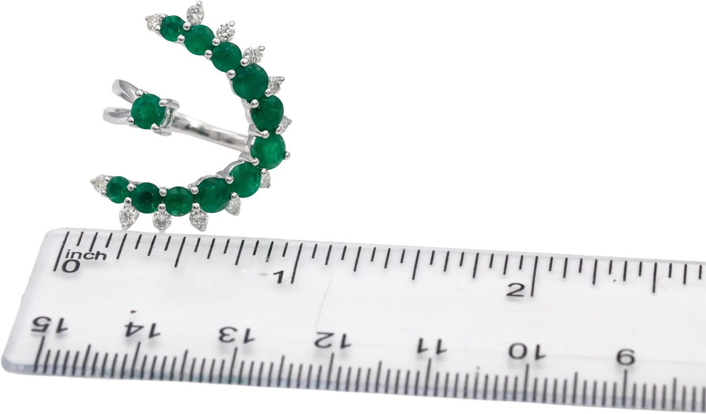 18k White Gold Round Emerald & Diamond Bypass Ring 3.45CTW Size 7