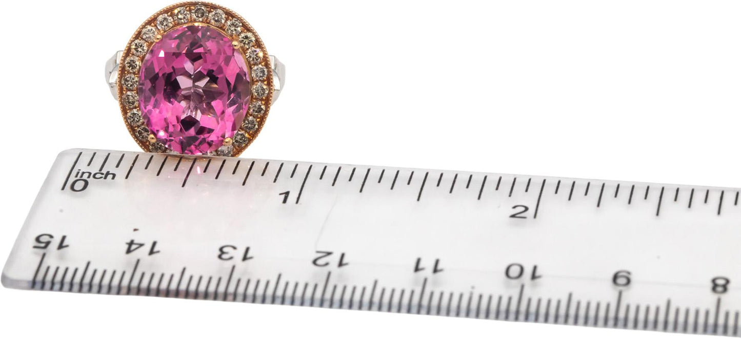 14k Rose White Gold Oval Cut Topaz Round Diamond Cocktail Ring 10.70CT Size 7.25
