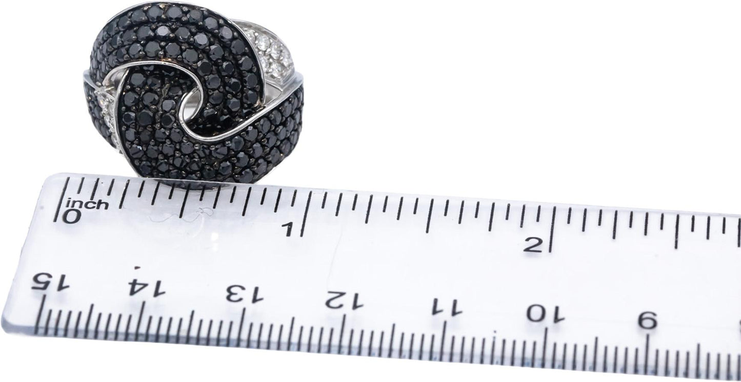 14k White Gold White & Black Diamond Cluster Swirl Statement Ring 2.50CT Size 7