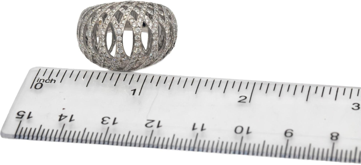 18k White Gold Round Diamond Interwoven Open Dome Ring 1.05CT Size 6.75