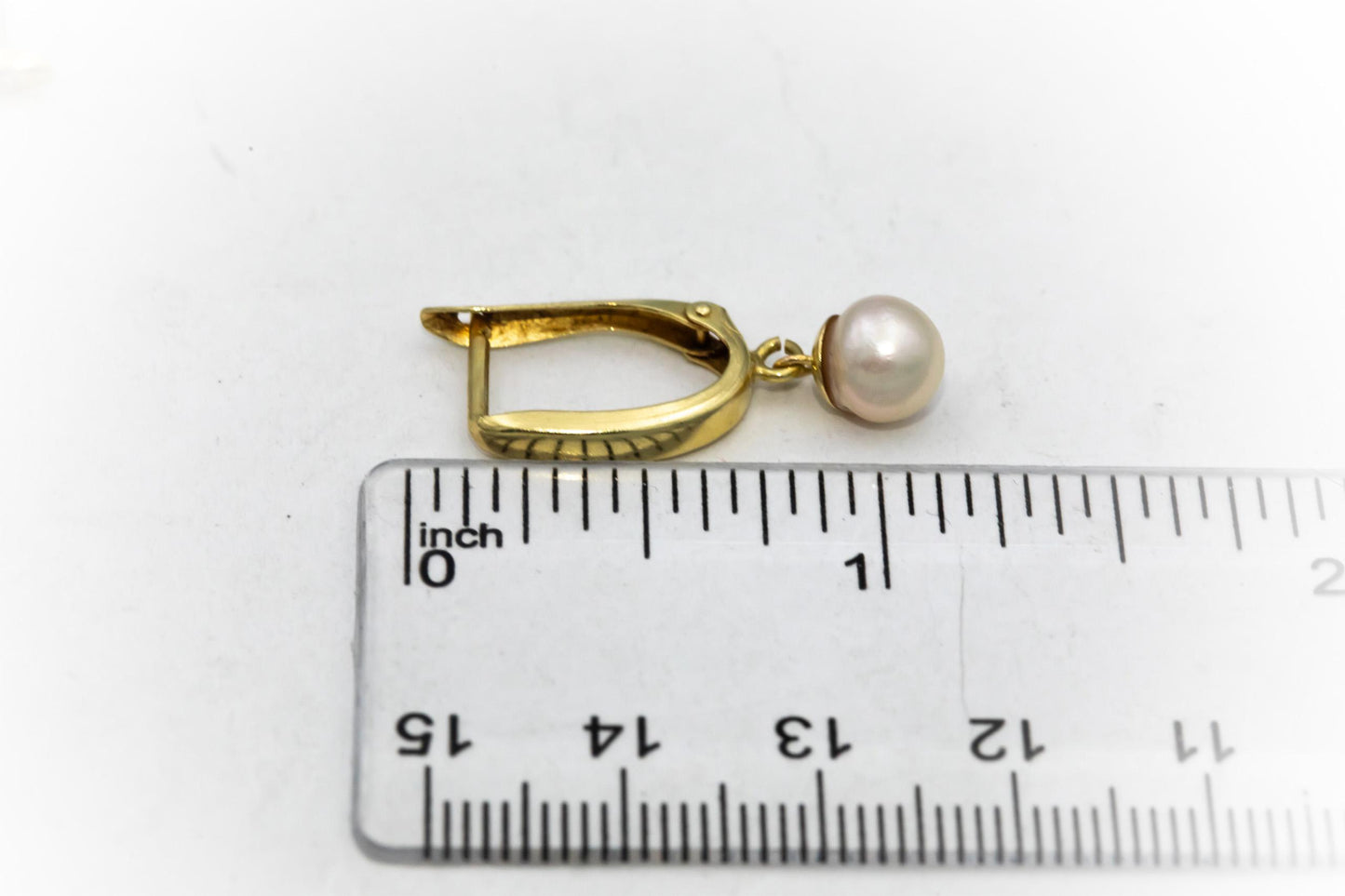 14k Yellow Gold Pearl Drop Dangle Earrings 6.75mm Diameter
