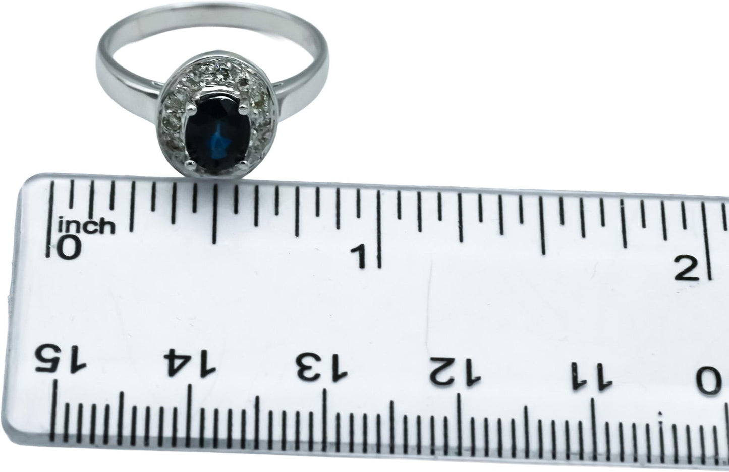 18k White Gold Oval Blue Sapphire Round Diamond Halo Ring 1.08CTW Size 6