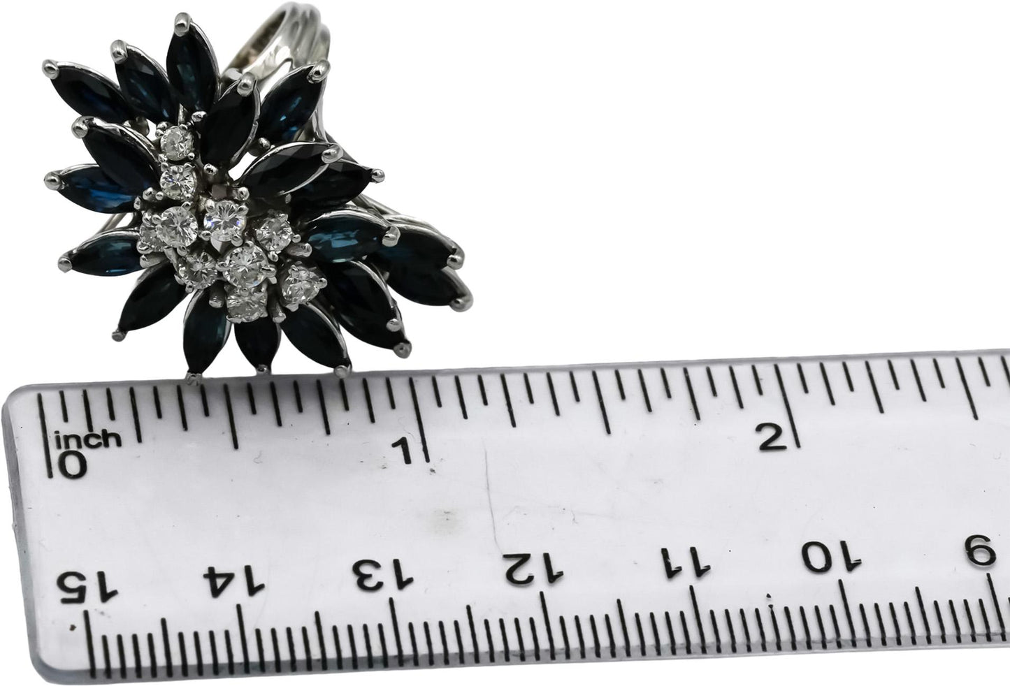 14k White Gold Round Diamond Marquise Sapphire Waterfall Ring 4.70CT Size 4