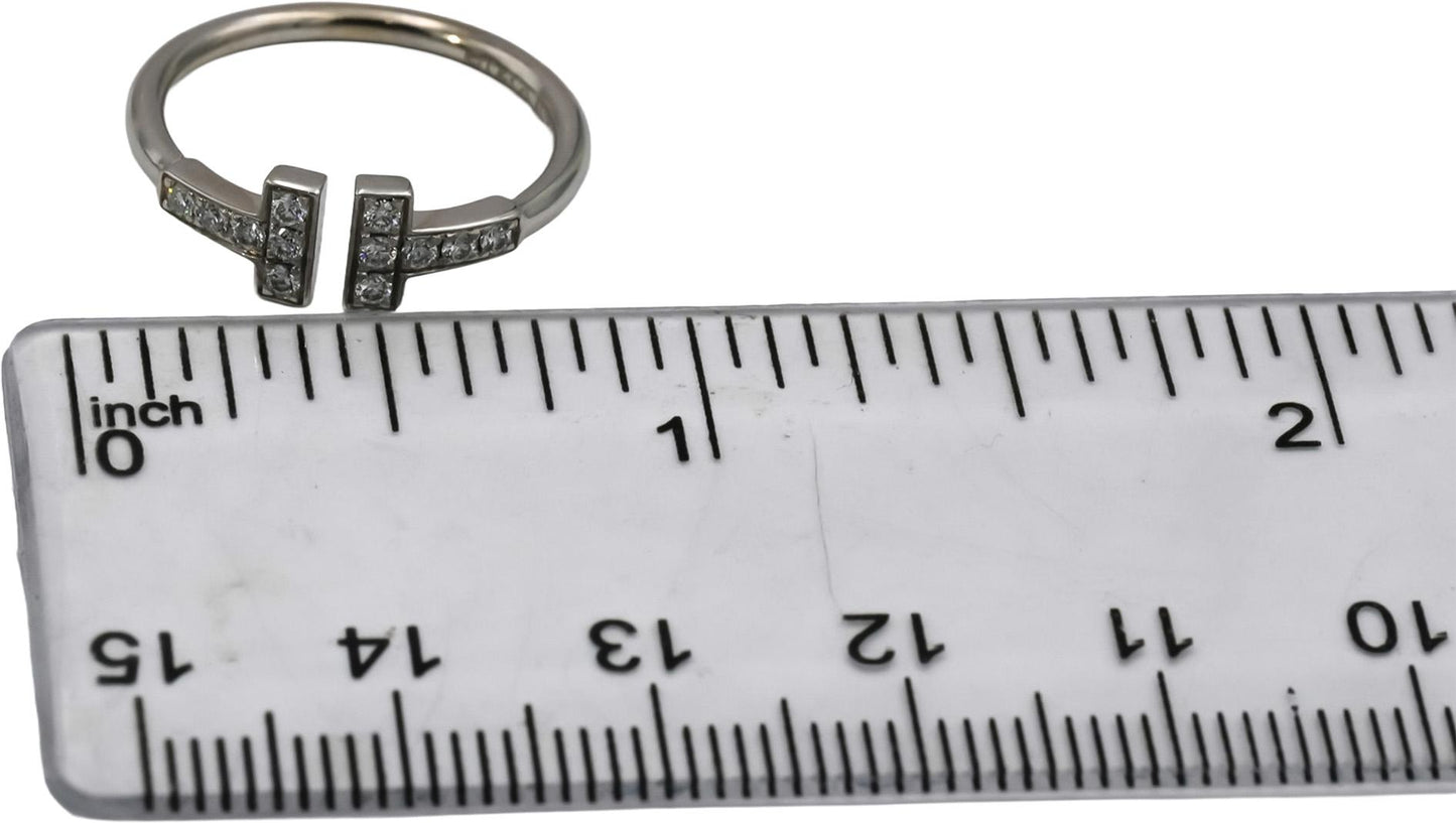 TIFFANY & CO. 18k White Gold Diamond T Band Ring 0.18CT Size 5.5 w/ Pouch