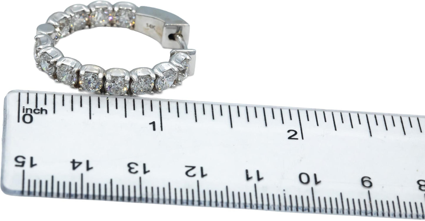 14k White Gold Round Diamond Inside Out Oval Hoop Earrings 7.42CT