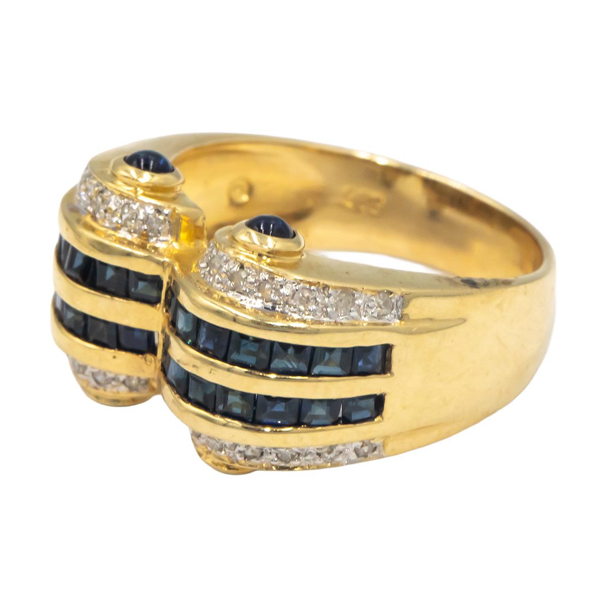 14k Yellow Gold 0.62CT Diamond and Sapphire Ring Size 6.5