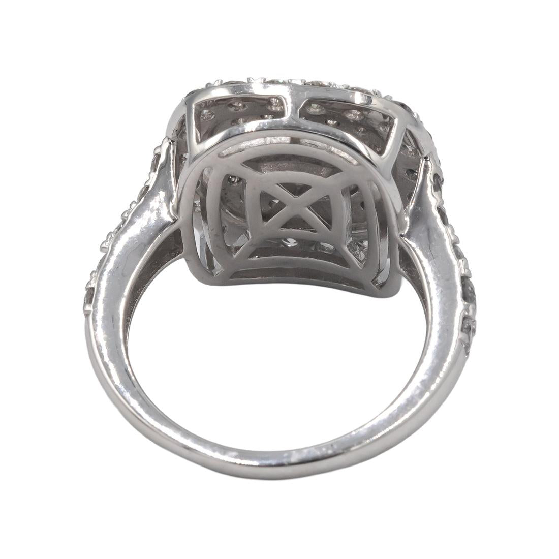 10K White Gold Jumbo Round Diamond Cluster Statement Ring 2.0 cts