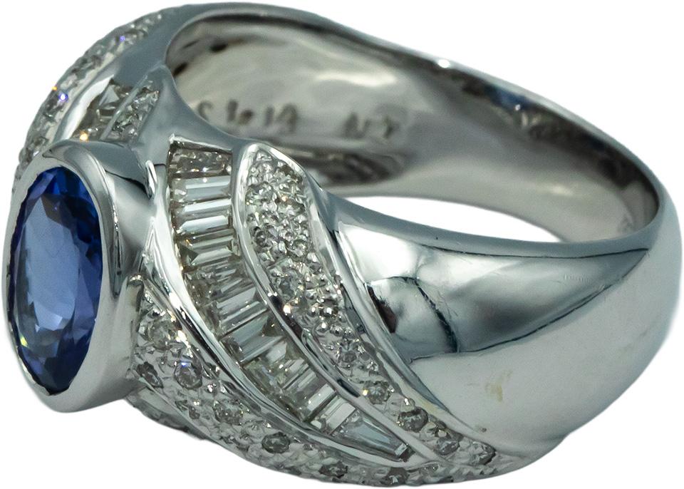 KALATI 18K White Gold 1.84CT Diamond and Tanzanite Cocktail Ring Size 6
