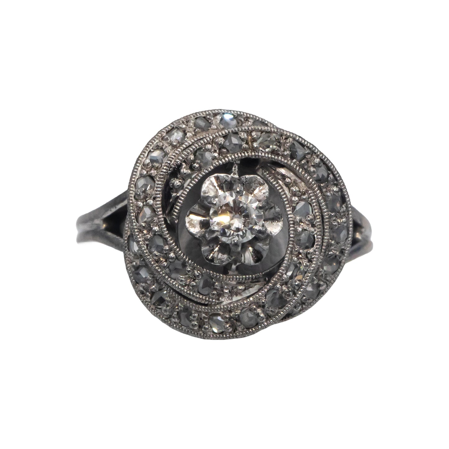 14k White Gold Round Diamond Swirl Cocktail Ring 0.45CT Size 6