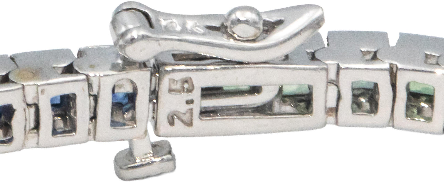 14k White Gold Rainbow Sapphire Fancy Tennis Bracelet 6.0CT
