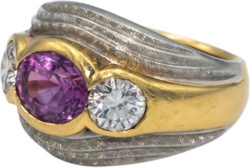 GIA Platinum 18k Yellow Gold VS Diamond & Pink Sapphire Ring 3.32CT Size 6.5