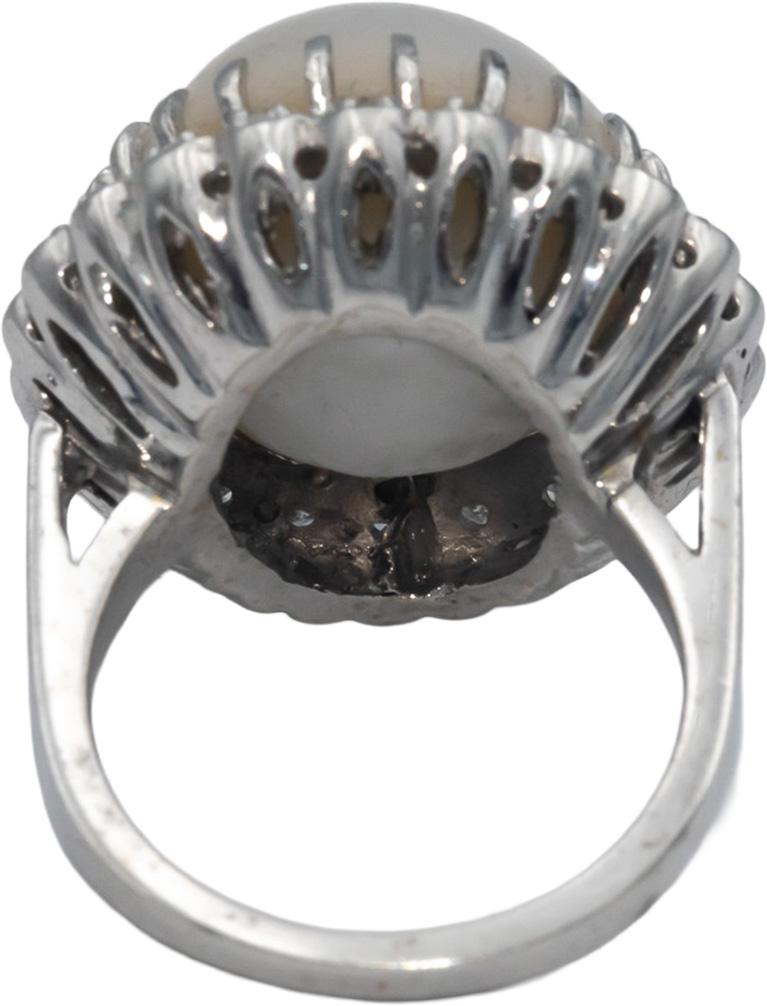 Vintage Antique 14k White Gold 0.30CT Diamond and 16.7mm Mabe Pearl Ring Size 7