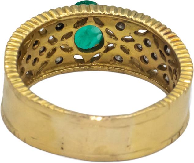 18k Yellow Gold VS Round Diamond & Oval Emerald Band Ring 0.80CT Size 8.75