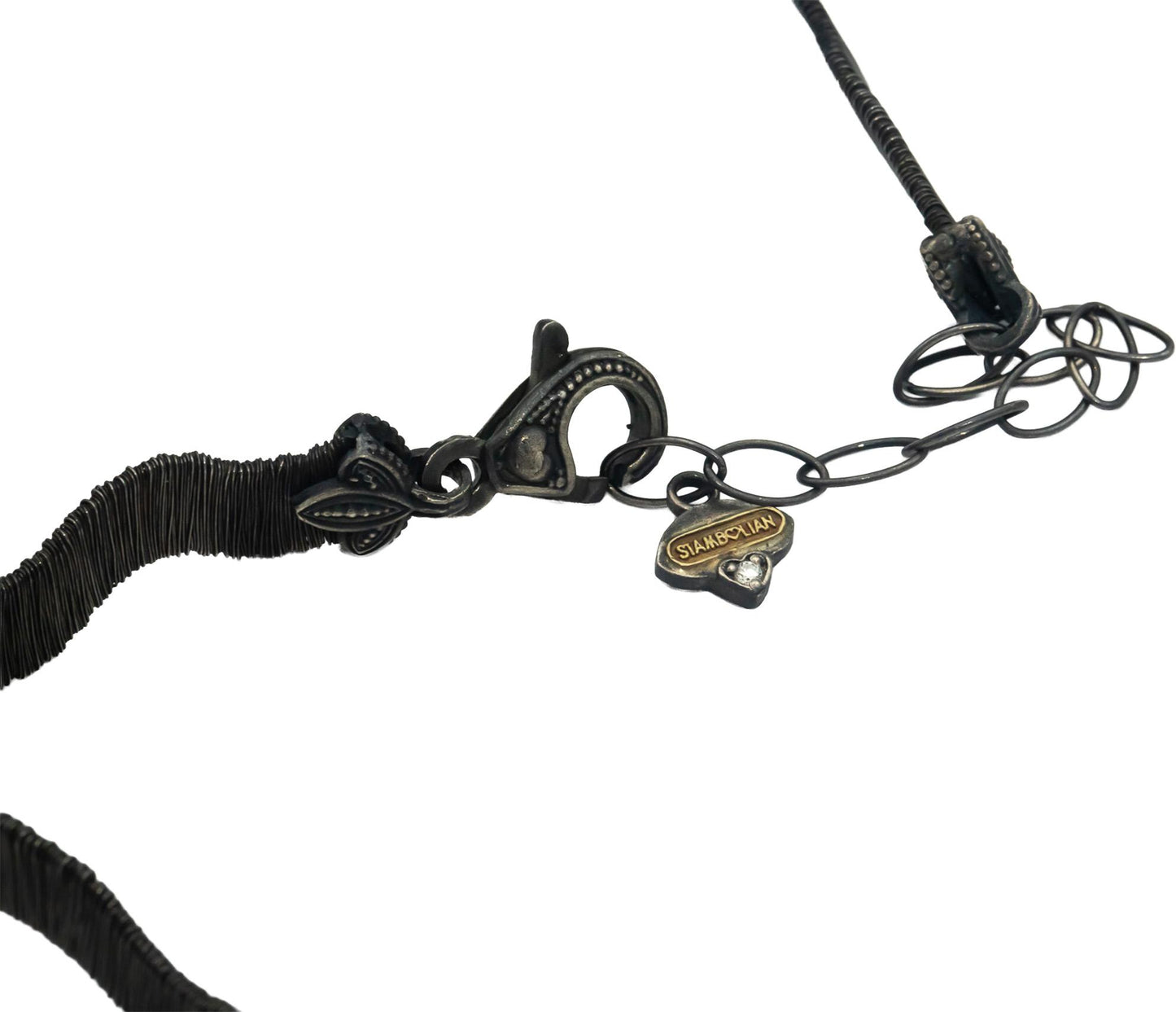 STAMBOLIAN 18k Gold and Sterling Silver Wavy Mesh Floral Necklace