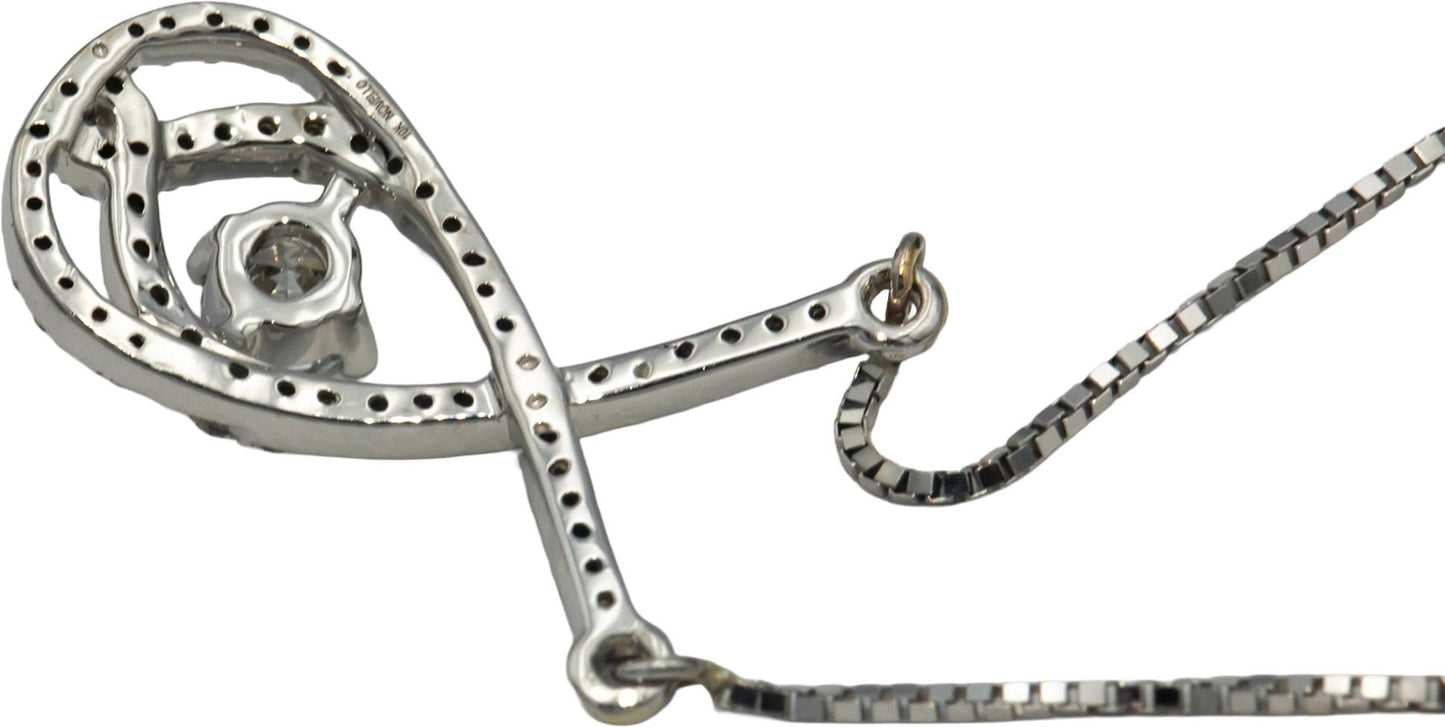 14k White Gold VS Round Diamond Pendant Necklace 0.50CT w/ 0.30CT Center