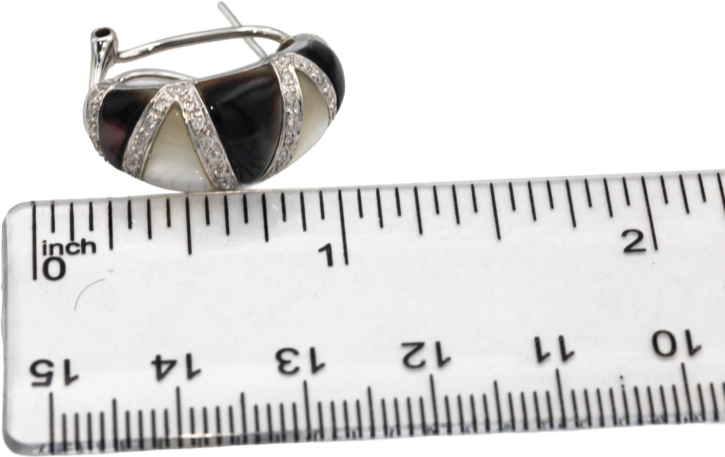 14k White Gold Diamond and Mother of Pearl Curved Earrings 0.40CT