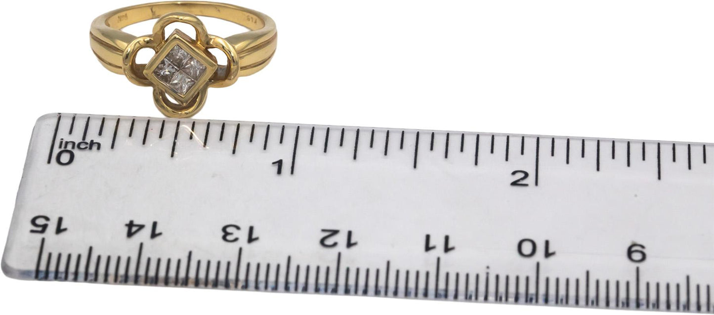 14k Yellow Gold Princess Cut Invisible Set Diamond Ring 0.25CT Size 7