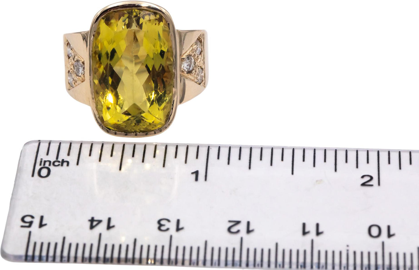 10k Yellow Gold Round Diamond and Cushion Citrine Jumbo Ring 15.50CT Size 6.25