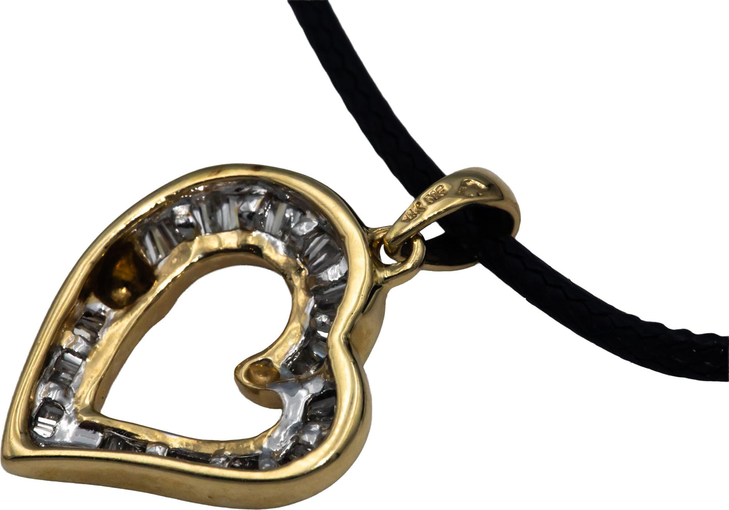 14k Yellow Gold 1.0CT Baguette Cut Diamond Heart Pendant Necklace