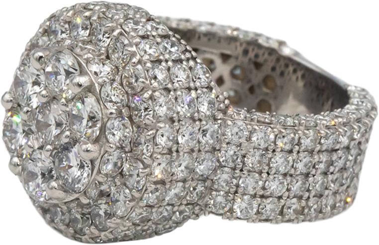 14k White Gold 8.0CT Round Lab Grown Diamond Pave Cluster Ring 8.0CT Size 8.5