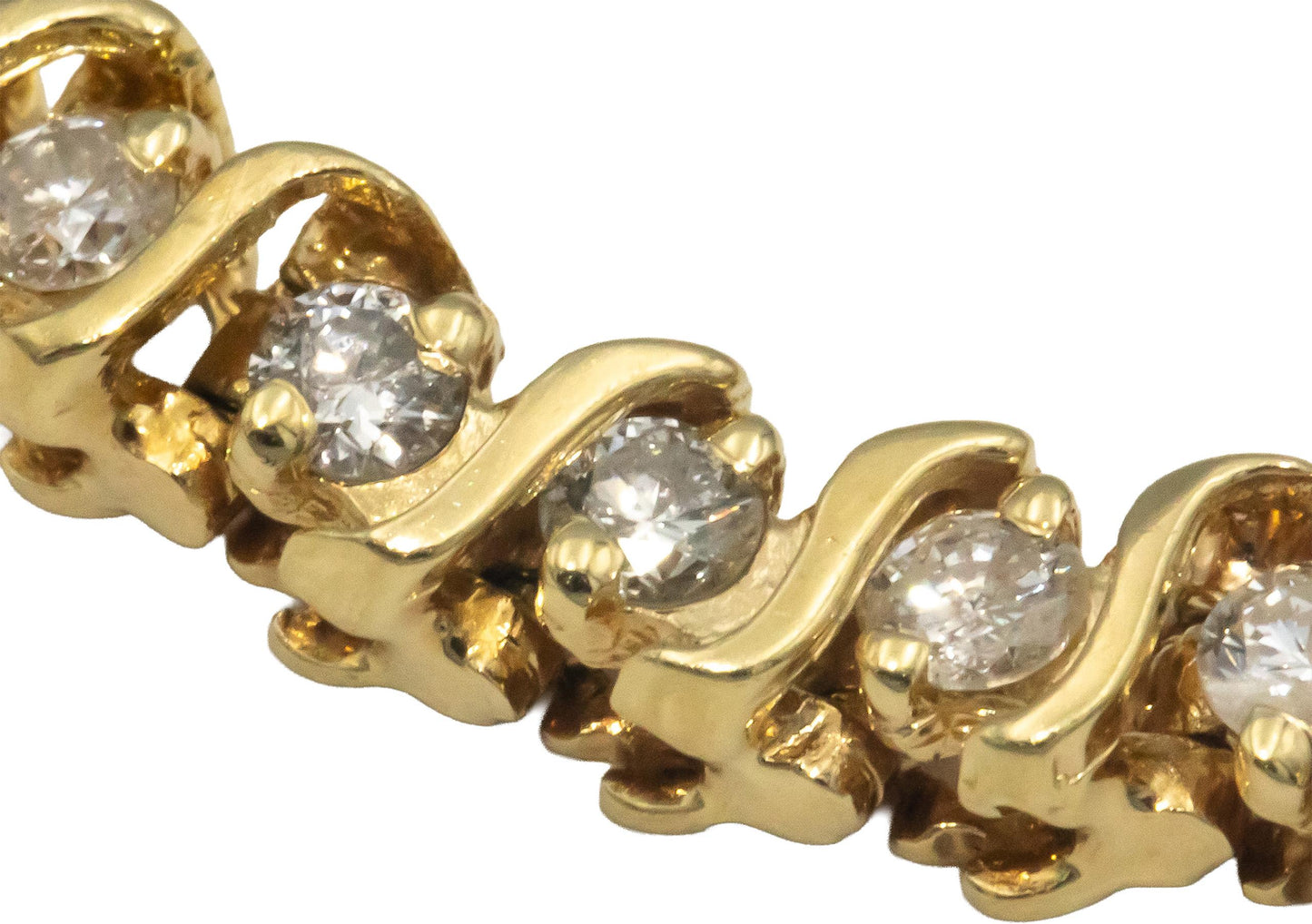14k Yellow Gold 2.0CT Round Cut Diamond S-Link Tennis Bracelet