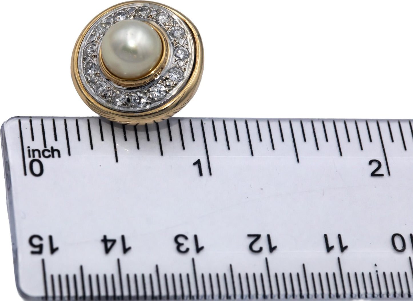 14k Yellow Gold Diamond and 8.5mm Pearl Clip-On Earrings 0.75CT