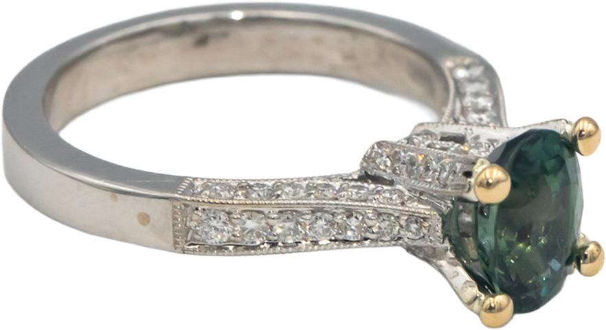 18k White Gold 2.37CT Diamond & Bi-Color Sapphire Ring Size 6.5