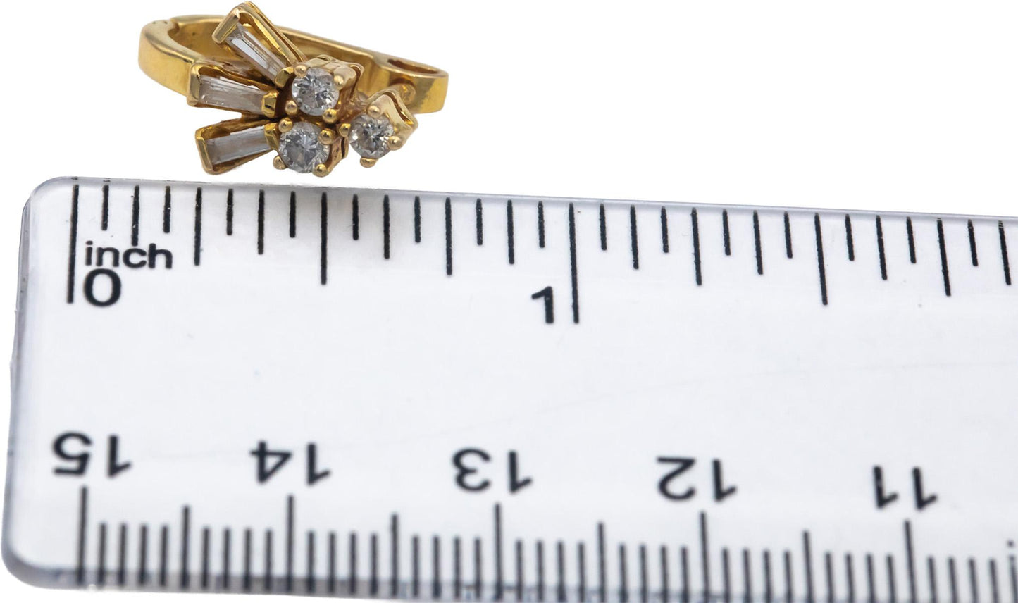 18k Yellow Gold Jewelry Round & Baguette Cut Diamond Earrings 0.75CT