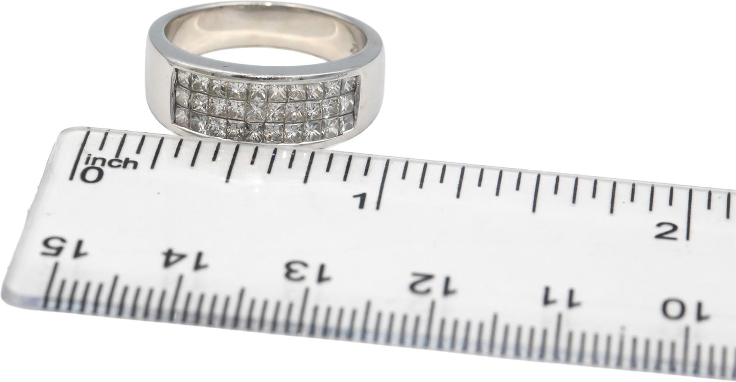 18k White Gold Jewelry VS Princess Cut Diamond 3-Row Band Ring 1.0CT Size 7