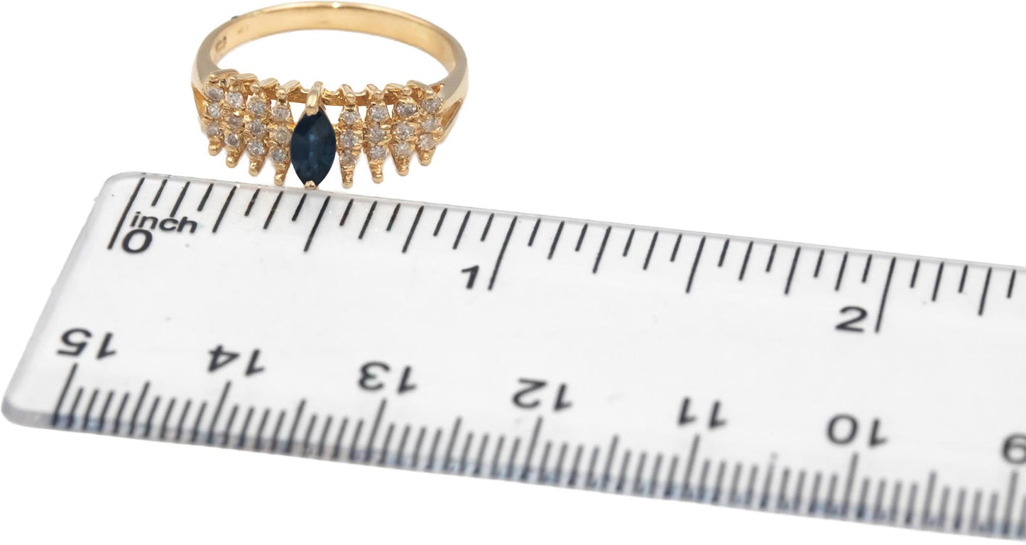 14k Yellow Gold Round Diamond and Marquise Cut Sapphire Ring 0.44CT Size 6.25