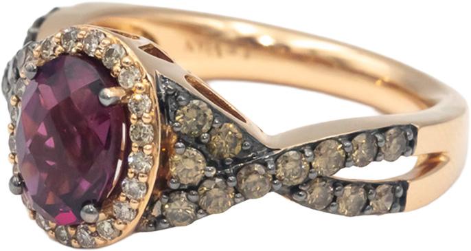 LE VIAN 14k Rose Gold 2.50CT Diamond & Rhodolite Garnet Ring Size 7