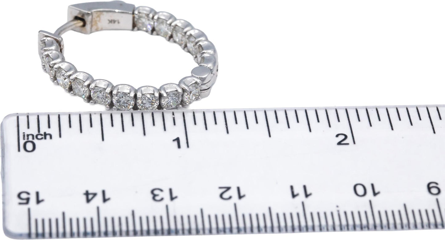 14k White Gold Jewelry VS Round Cut Diamond Inside Out Hoop Earrings 4.31CT